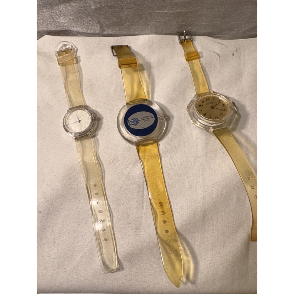 Vintage Transparent Watch Lot Nelson Le Watch Customtime Digital Jelly Skeleton